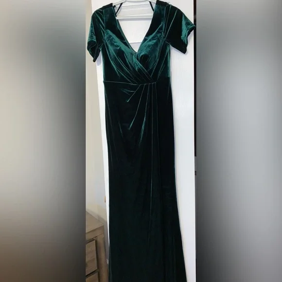 green emerald velvet dress Zapaka Women Dark Green Covertible Wear Velvet Long Bridesmaid Dress Ruched Bridal Party Dress, Dark Green / US6 main image 0